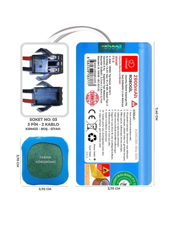 Wiami FX-8 2900mAh Uyumlu Bataryası Robot Süpürge Pili Li-ion Yedek Pil Paketi A2903BS-Wia-005