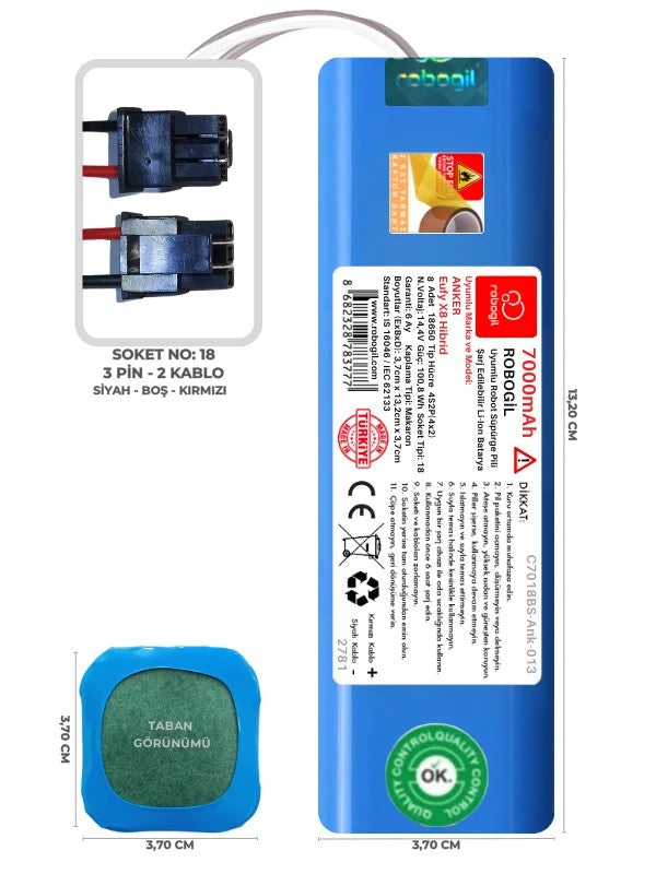 Anker Eufy X8 Hibrid 7000mAh Uyumlu Bataryası Robot Süpürge Pili Li-ion Yedek Pil Paketi C7018BS-Ank-013