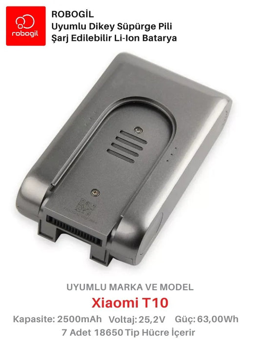 Xiaomi T10 Black Handheld Cordless Vacuum 2500mAh Uyumlu Bataryası Dikey Süpürge Pili Li-ion Yedek Pil Paketi XiaT10-B-01