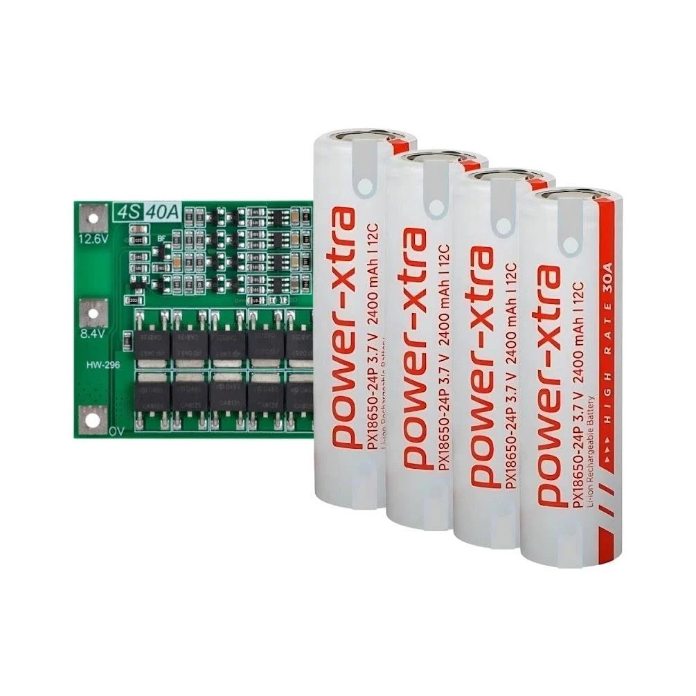 Power-Xtra PX18650-24P - 3.7V 2400 Mah Li-ion Şarjlı Pil - 12C - 30A  4 Lü  (+ - Pinli) + Koruma Devresi