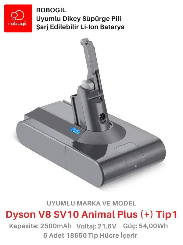 Dyson V8 SV10 Animal Plus 2500mAh Uyumlu Bataryası Dikey Süpürge Pili Li-ion Yedek Pil Paketi DysV8-SV10-09