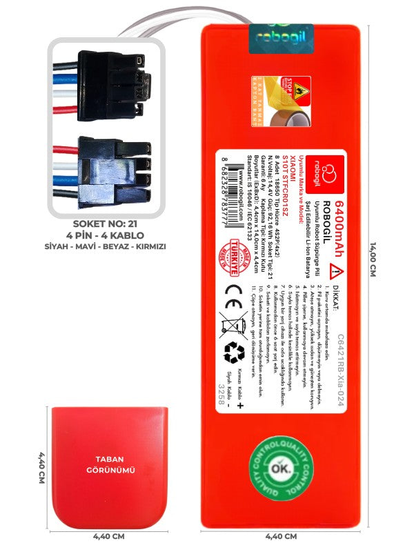 Xiaomi S10T STFCR01SZ 6400mAh Uyumlu Bataryası Robot Süpürge Pili Li-ion Yedek Pil Paketi C6421RB-Xia-024
