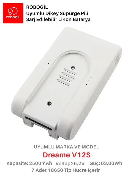 Dreame V12S White Handheld Cordless Vacuum 2500mAh Uyumlu Bataryası Dikey Süpürge Pili Li-ion Yedek Pil Paketi DreV12S-W-01