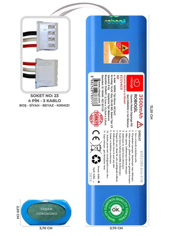 Ecovacs N8 3500mAh Uyumlu Bataryası Robot Süpürge Pili Li-ion Yedek Pil Paketi B3523BS-Eco-016