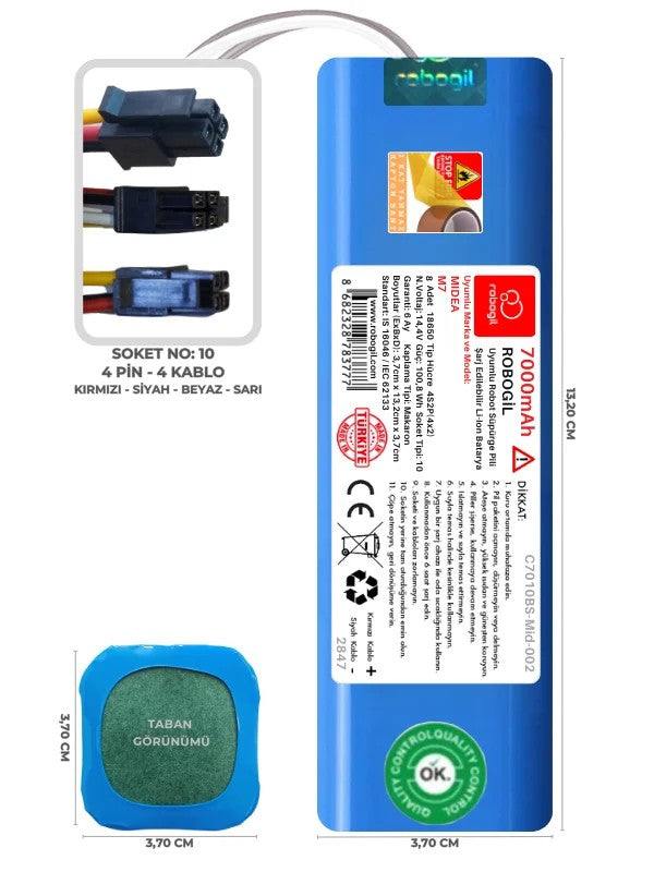 Midea M7 7000mAh Uyumlu Bataryası Robot Süpürge Pili Li-ion Yedek Pil Paketi C7010BS-Mid-002