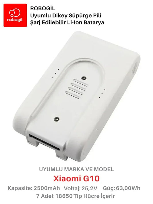 Xiaomi G10 White Handheld Cordless Vacuum 2500mAh Uyumlu Bataryası Dikey Süpürge Pili Li-ion Yedek Pil Paketi XiaG10-W-01
