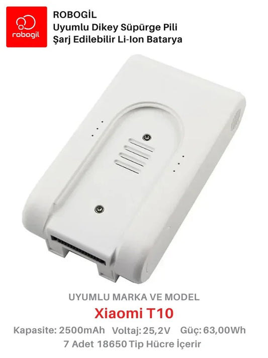 Xiaomi T10 White Handheld Cordless Vacuum 2500mAh Uyumlu Bataryası Dikey Süpürge Pili Li-ion Yedek Pil Paketi XiaT10-W-01
