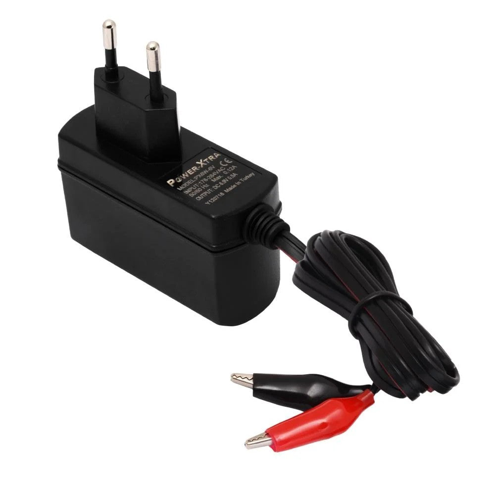 Power-Xtra 6W DC 6V  1A Priz Tipi Akü Şarj Adaptör (Krokodilli)