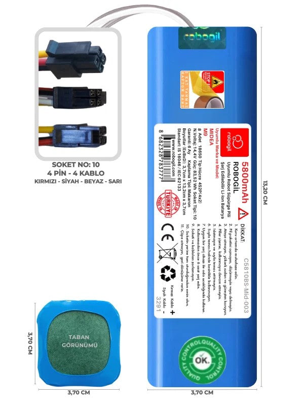 Midea M9 5800mAh Uyumlu Bataryası Robot Süpürge Pili Li-ion Yedek Pil Paketi C5810BS-Mid-003