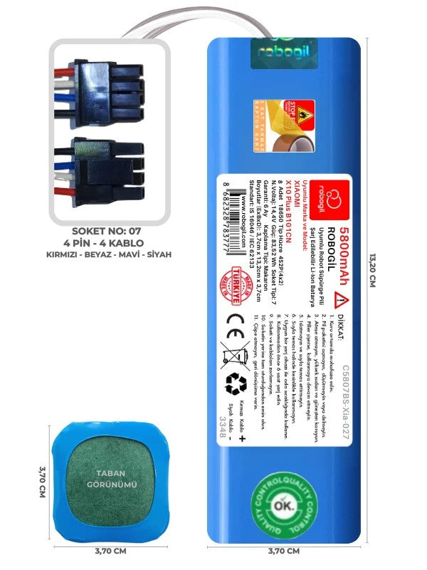 Xiaomi X10 Plus B101CN 5800mAh Uyumlu Bataryası Robot Süpürge Pili Li-ion Yedek Pil Paketi C5807BS-Xia-027