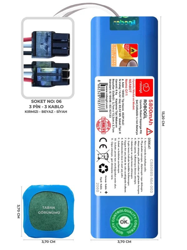 Neabot Nomo Q11 5800mAh Uyumlu Bataryası Robot Süpürge Pili Li-ion Yedek Pil Paketi C5806BS-Nbt-003