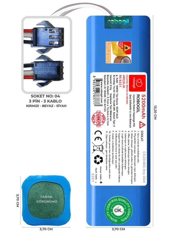 Arçelik RS 9221 5200mAh Uyumlu Bataryası Robot Süpürge Pili Li-ion Yedek Pil Paketi C5204BS-Arç-004