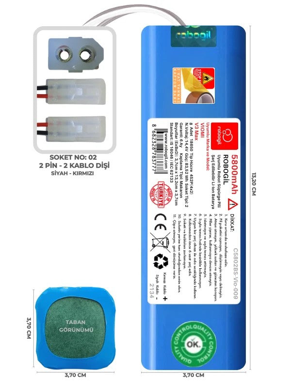Viomi V3 Max 5800mAh Uyumlu Bataryası Robot Süpürge Pili Li-ion Yedek Pil Paketi C5802BS-Vio-009