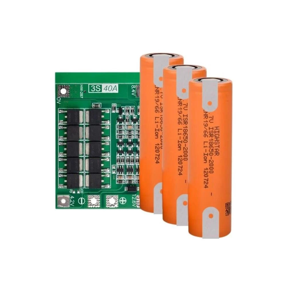 Highstar - ISR18650-2000 - 3.7V 2000 mAh Li-ion Şarjlı Pil - 30A 3 Lü (+ - Pinli) + 3S 40Ah Koruma Devresi