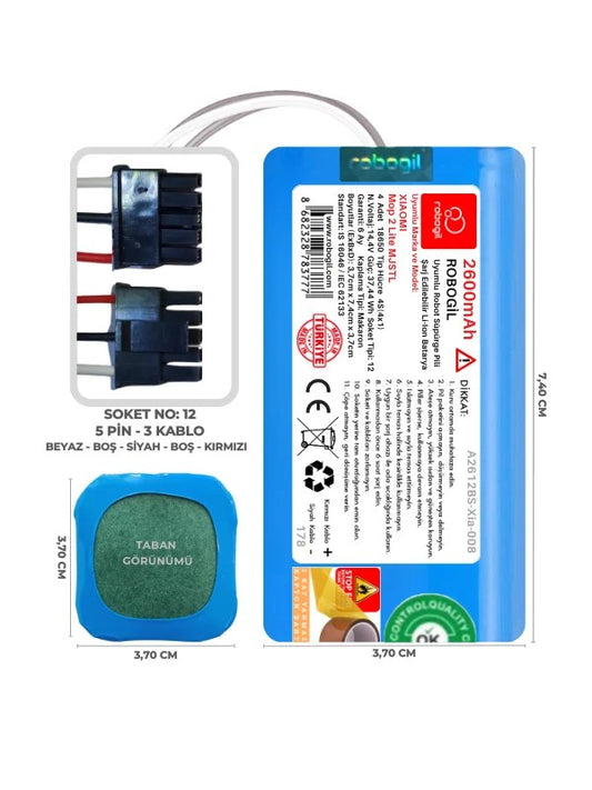 Xiaomi Mop 2 Lite MJSTL 2600mAh Uyumlu Bataryası Robot Süpürge Pili Li-ion Yedek Pil Paketi A2612BS-Xia-008
