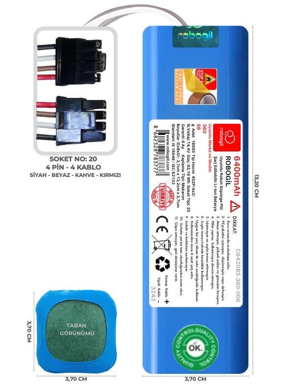 360 S9 6400mAh Uyumlu Bataryası Robot Süpürge Pili Li-ion Yedek Pil Paketi C6420BS-360-006
