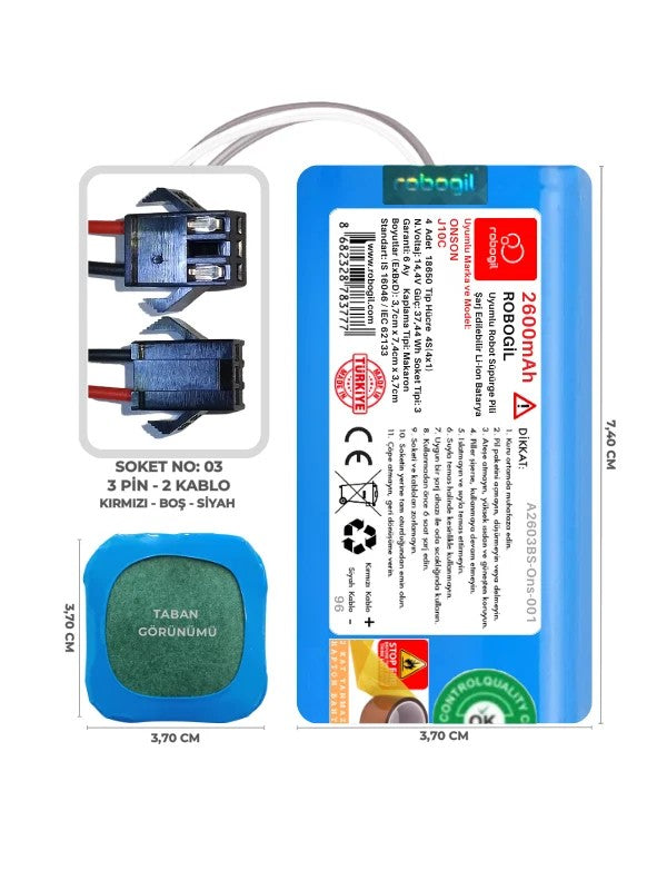 Onson J10C 2600mAh Uyumlu Bataryası Robot Süpürge Pili Li-ion Yedek Pil Paketi A2603BS-Ons-001