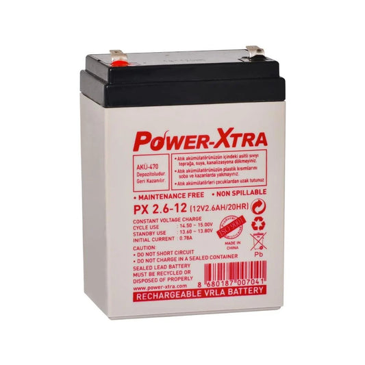 Power-Xtra PX2.6-12 - 12V 2.6 Ah Bakımsız Kuru Akü - Dik Model