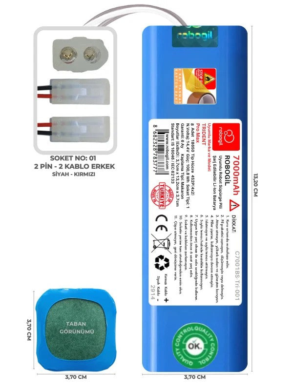 Trident Pro Max 7000mAh Uyumlu Bataryası Robot Süpürge Pili Li-ion Yedek Pil Paketi C7001BS-Tri-001
