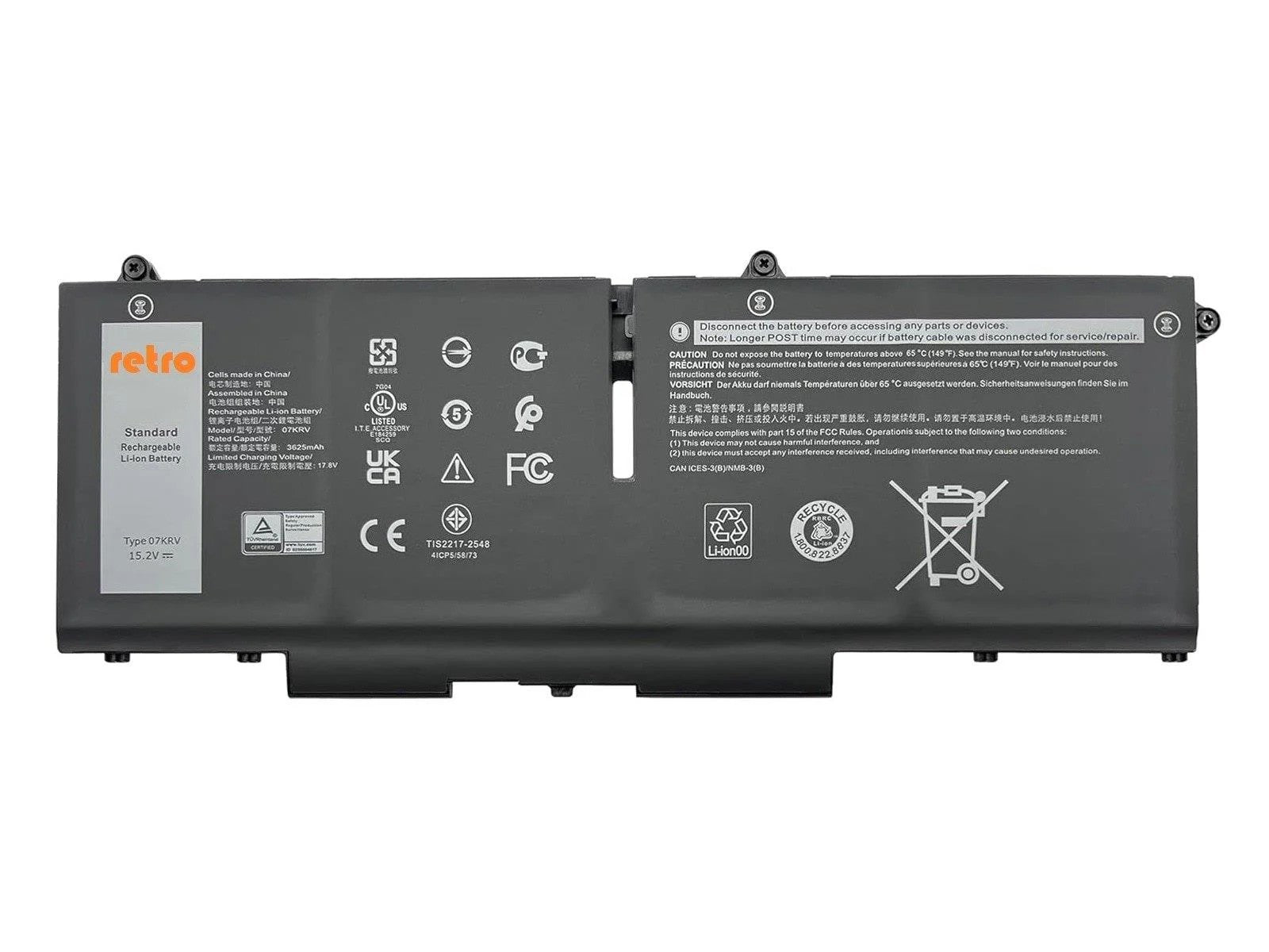 RETRO Dell Latitude 5530, 07KRV Notebook Bataryası - Ver.1 - 4 Cell