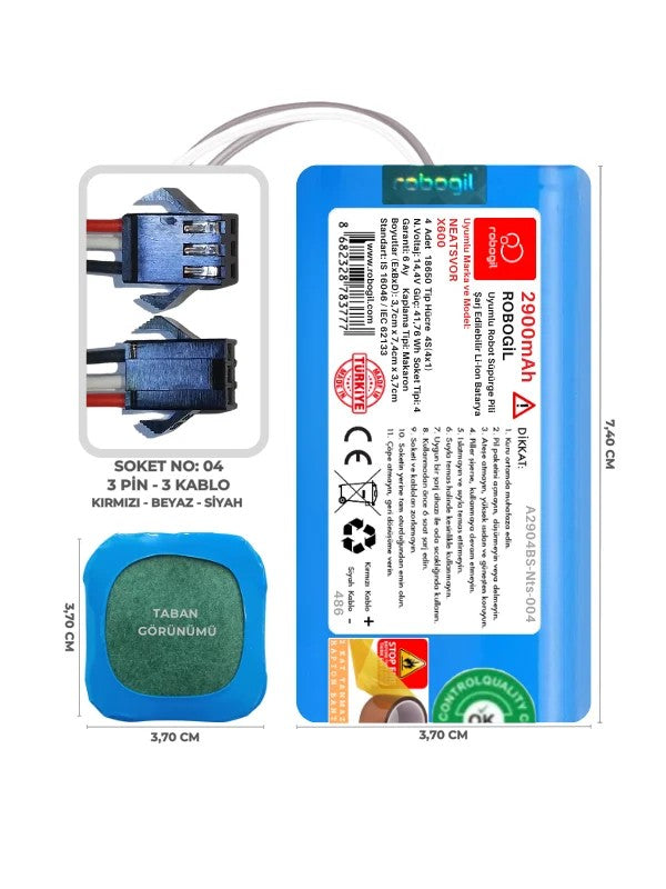 Neatsvor X600 2900mAh Uyumlu Bataryası Robot Süpürge Pili Li-ion Yedek Pil Paketi A2904BS-Nts-004