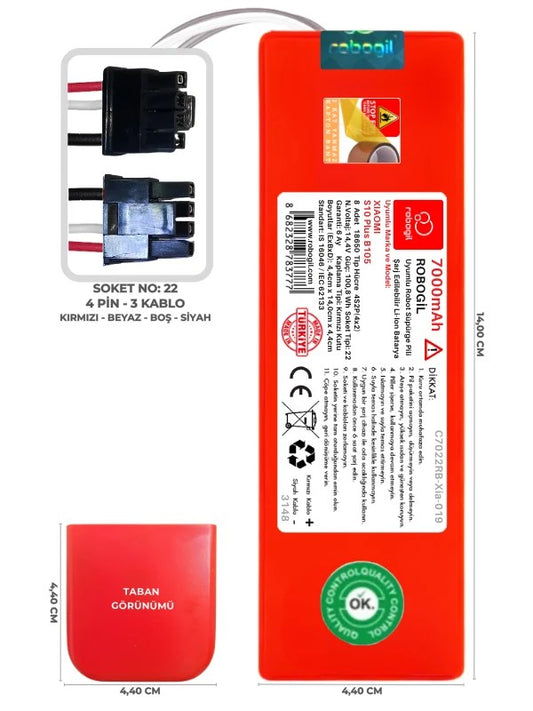 Xiaomi S10 Plus B105 7000mAh Uyumlu Bataryası Robot Süpürge Pili Li-ion Yedek Pil Paketi C7022RB-Xia-019