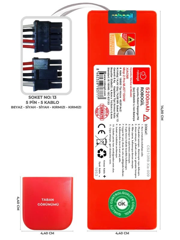 Xiaomi Mop 2 Pro MJST1SHW 5200mAh Uyumlu Bataryası Robot Süpürge Pili Li-ion Yedek Pil Paketi C5213RB-Xia-009