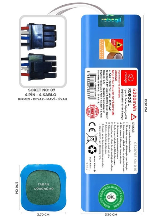 Xiaomi Mop 2 Pro Plus 3D STYTJ02ZHM 5200mAh Uyumlu Bataryası Robot Süpürge Pili Li-ion Yedek Pil Paketi C5207BS-Xia-010