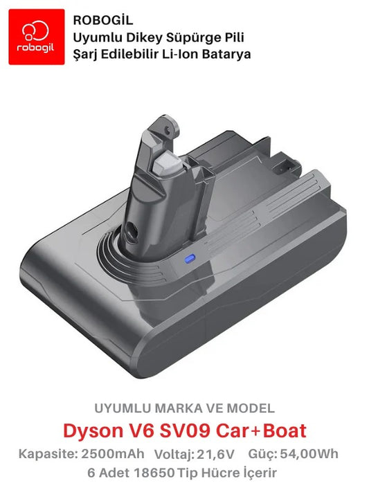 Dyson V6 SV09 Car And Boat 2500mAh Uyumlu Bataryası Dikey Süpürge Pili Li-ion Yedek Pil Paketi DysV6-SV09-01