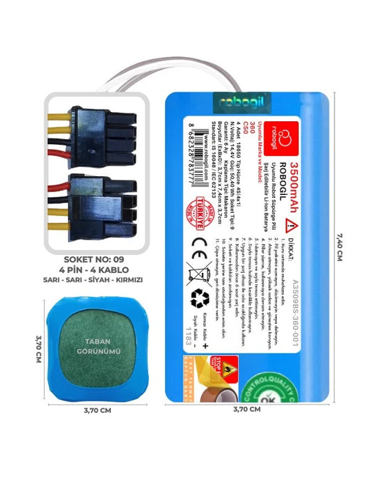 360 C50 3500mAh Uyumlu Bataryası Robot Süpürge Pili Li-ion Yedek Pil Paketi A3509BS-360-001