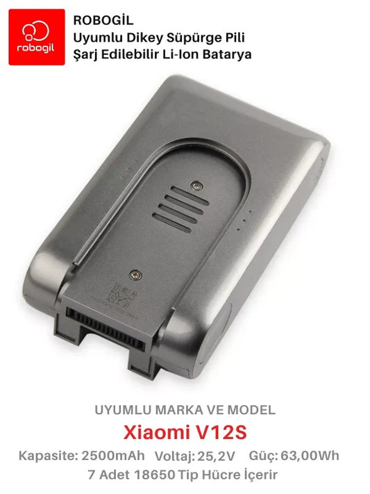 Xiaomi V12S Black Handheld Cordless Vacuum 2500mAh Uyumlu Bataryası Dikey Süpürge Pili Li-ion Yedek Pil Paketi XiaV12S-B-01
