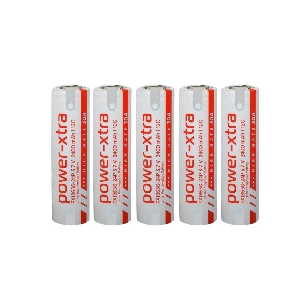 Power-Xtra PX18650-24P - 3.7V 2400 Mah Li-ion Şarjlı Pil - 12C - 30A  5 Li  (+ - Pinli)