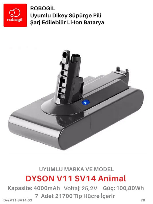 Dyson V11 SV14 Animal 4000mAh Uyumlu Bataryası Dikey Süpürge Pili Li-ion Yedek Pil Paketi DysV11-SV14-03