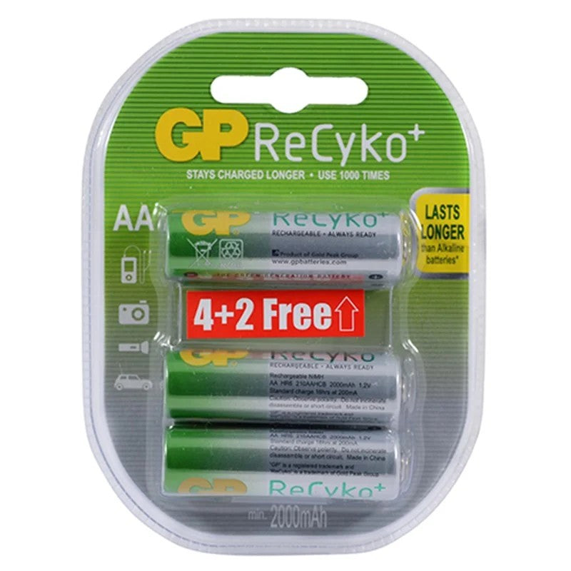 GP Recyko 2100 Series 4+2 AA Size 2000 mAh Şarjlı Pil 6lı