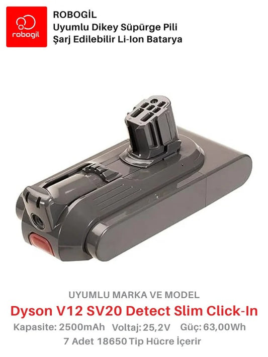 Dyson V12C SV20 Detect Slim 2500mAh Uyumlu Bataryası Dikey Süpürge Pili Li-ion Yedek Pil Paketi DysV12C-SV20-01
