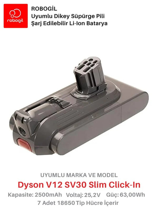 Dyson V12C SV30 Slim 2500mAh Uyumlu Bataryası Dikey Süpürge Pili Li-ion Yedek Pil Paketi DysV12C-SV30-03