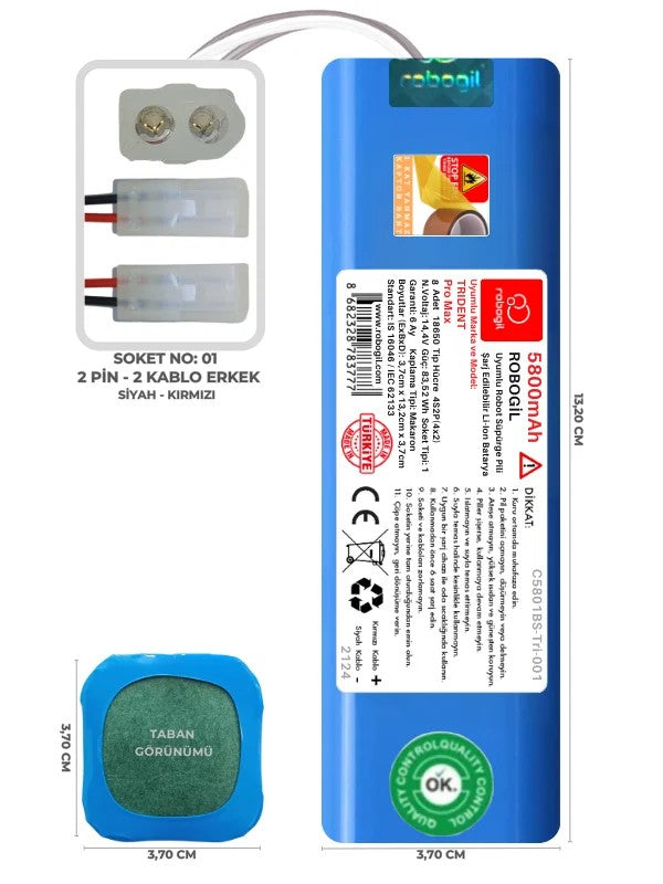 Trident Pro Max 5800mAh Uyumlu Bataryası Robot Süpürge Pili Li-ion Yedek Pil Paketi C5801BS-Tri-001
