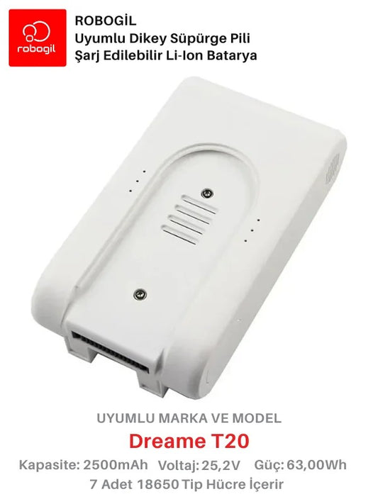 Dreame T20 White Handheld Cordless Vacuum 2500mAh Uyumlu Bataryası Dikey Süpürge Pili Li-ion Yedek Pil Paketi DreT20-W-01