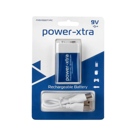 Power-Xtra PX9V1000TYPC - 9V 1000 mAh Lithium Şarjlı Pil - Type C