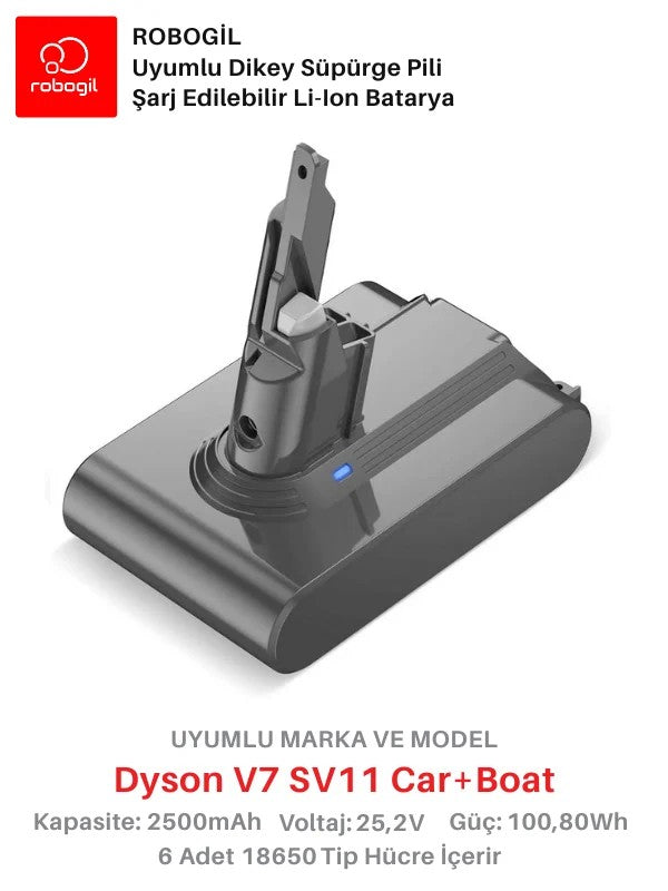 Dyson V7 SV11 Car And Boat 2500mAh Uyumlu Bataryası Dikey Süpürge Pili Li-ion Yedek Pil Paketi DysV7-SV11-09