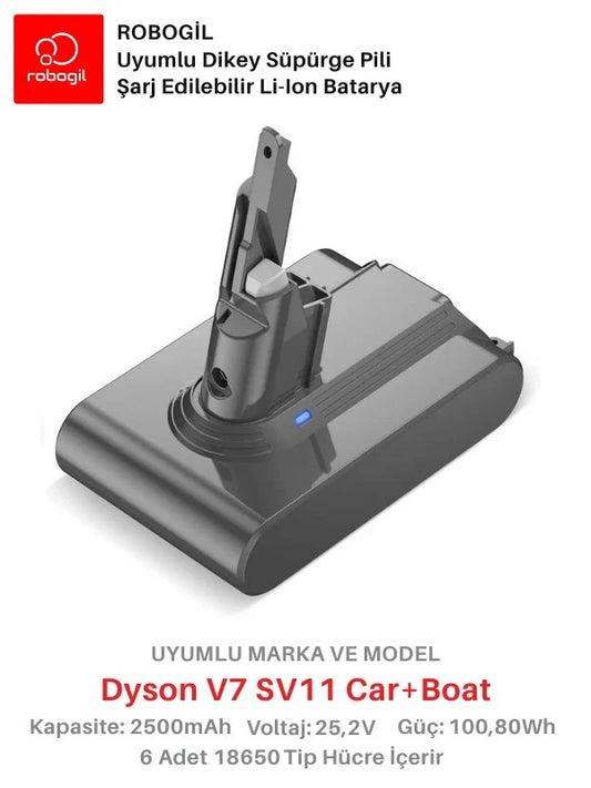 Dyson V7 SV11 Car And Boat 2500mAh Uyumlu Bataryası Dikey Süpürge Pili Li-ion Yedek Pil Paketi DysV7-SV11-09