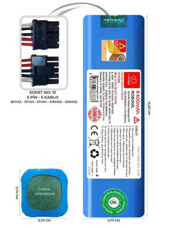 Xiaomi Mop 2 Pro MJST1SHW 6400mAh Uyumlu Bataryası Robot Süpürge Pili Li-ion Yedek Pil Paketi C6413BS-Xia-009