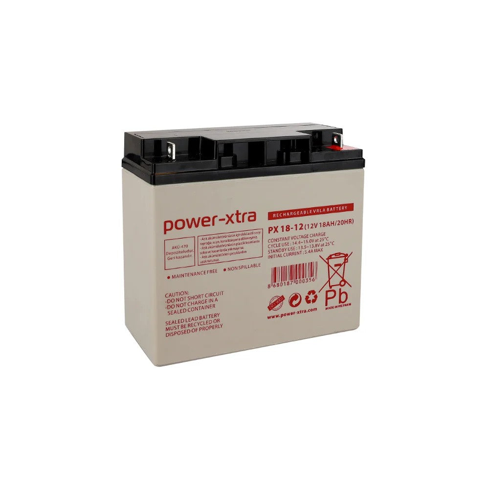 Power-Xtra PX18-12 - 12V 18 Ah Bakımsız Kuru Akü - F3 - (M5 Bolts)