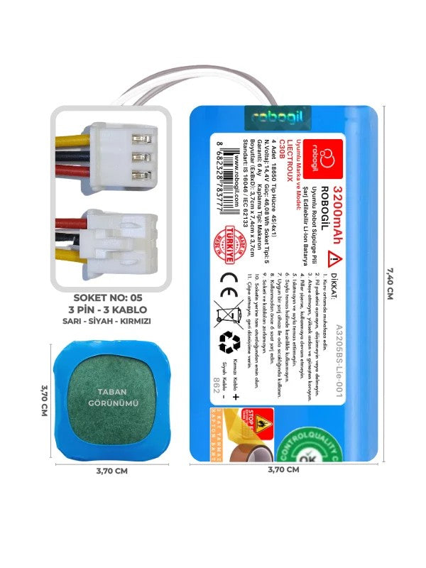 Liectroux C30B 3200mAh Uyumlu Bataryası Robot Süpürge Pili Li-ion Yedek Pil Paketi A3205BS-Lie-001