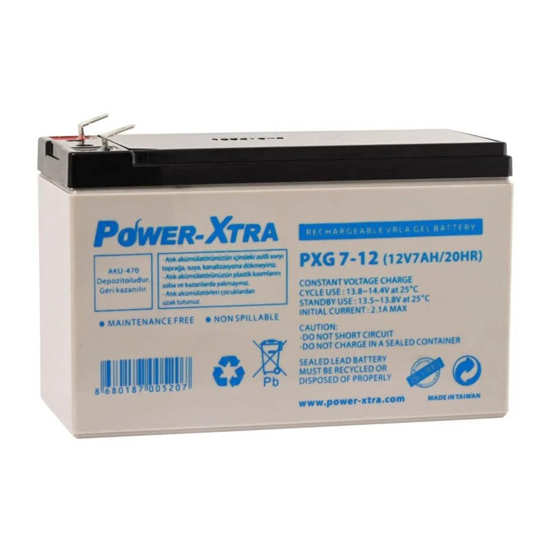 Power-Xtra PXG7-12 - 12V 7 Ah Bakımsız Jel Akü - F2