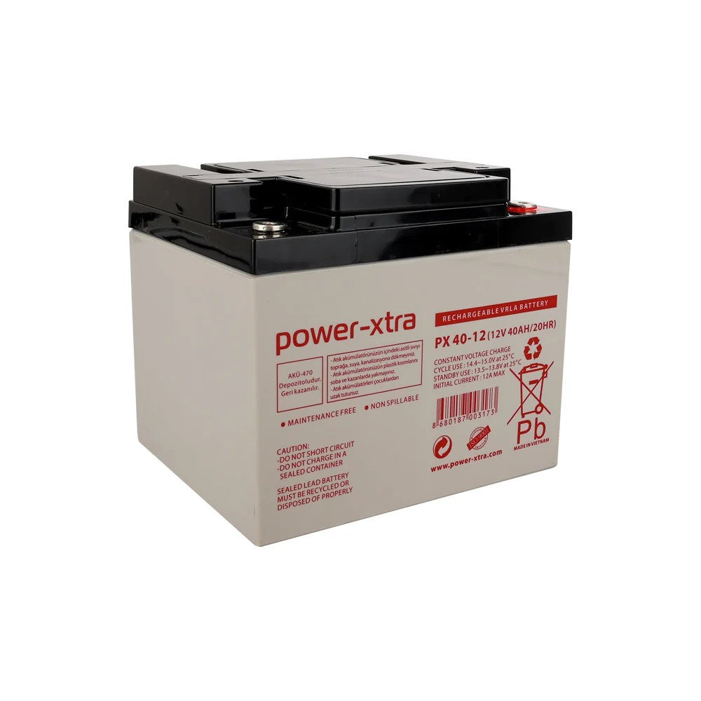 Power-Xtra PX40-12N - 12V 40 Ah Bakımsız Kuru Akü - F8 (M6 Bolts)