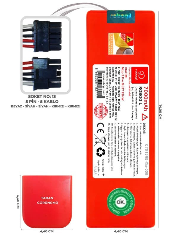 Xiaomi Mop 2 Pro MJST1SHW 7000mAh Uyumlu Bataryası Robot Süpürge Pili Li-ion Yedek Pil Paketi C7013RB-Xia-009