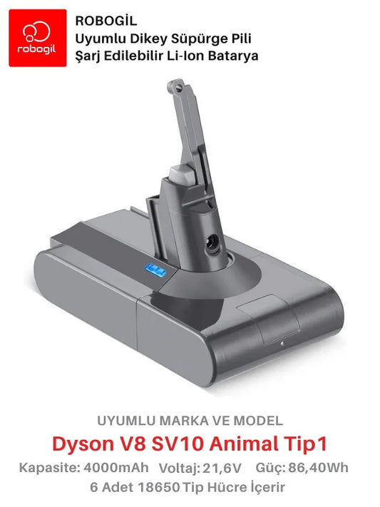 Dyson V8 SV10 Animal 4000mAh Uyumlu Bataryası Dikey Süpürge Pili Li-ion Yedek Pil Paketi DysV8-SV10-06