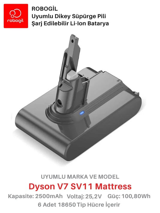 Dyson V7 SV11 Mattress 2500mAh Uyumlu Bataryası Dikey Süpürge Pili Li-ion Yedek Pil Paketi DysV7-SV11-06