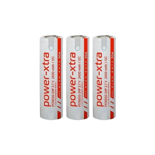 Power-Xtra PX18650-24P - 3.7V 2400 Mah Li-ion Şarjlı Pil - 12C - 30A  3 Lü  (+ - Pinli)